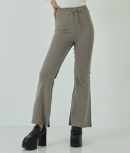 裏毛×デニム切替フレアパンツ 792-8353