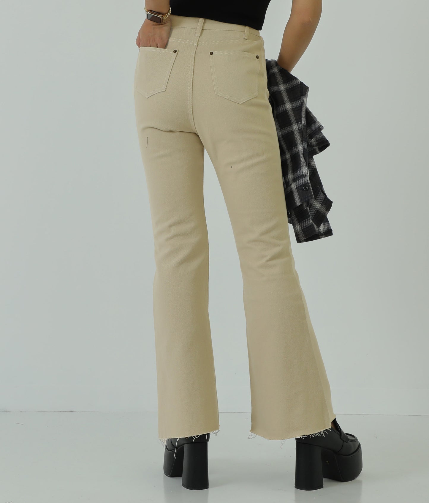 裏毛×デニム切替フレアパンツ 792-8353