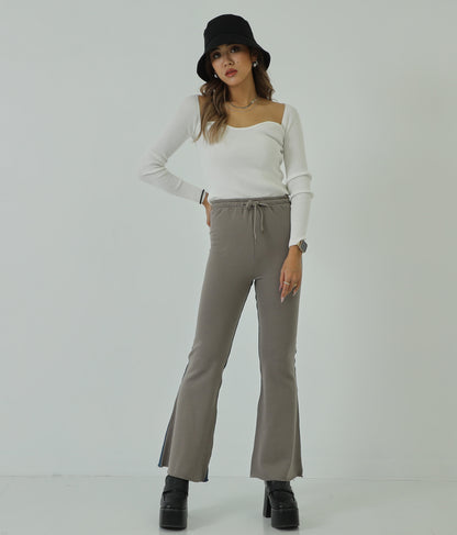 裏毛×デニム切替フレアパンツ 792-8353