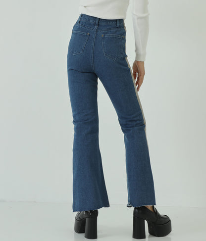 裏毛×デニム切替フレアパンツ 792-8353