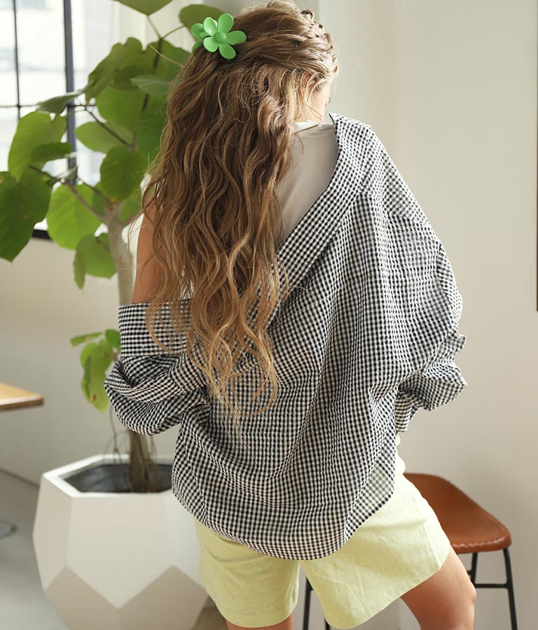 ギンガムチェッククロップドシャツ