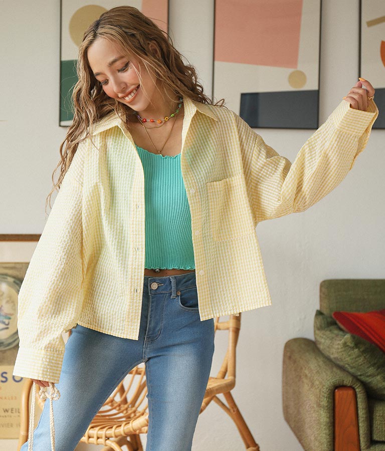 ギンガムチェッククロップドシャツ 854-5267