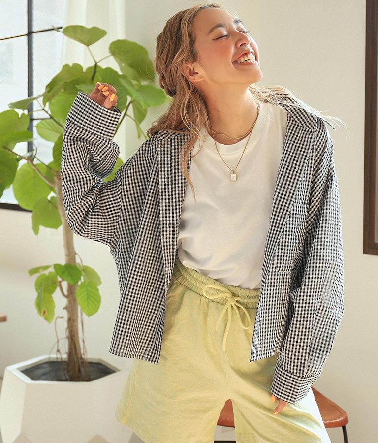 ギンガムチェッククロップドシャツ 854-5267