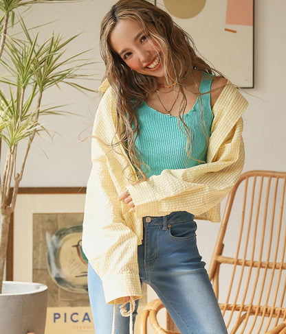 ギンガムチェッククロップドシャツ 854-5267