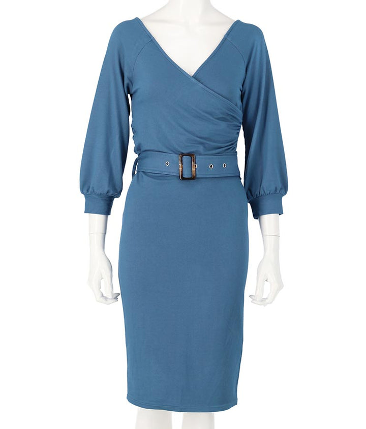 デニムライク カシュクール ワンピース 497-2052