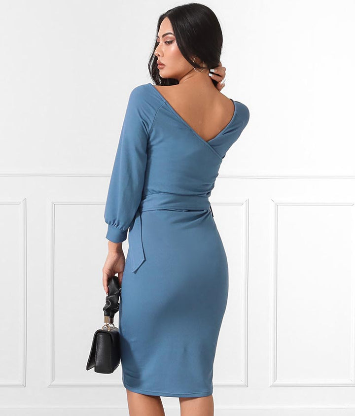 デニムライク カシュクール ワンピース 497-2052