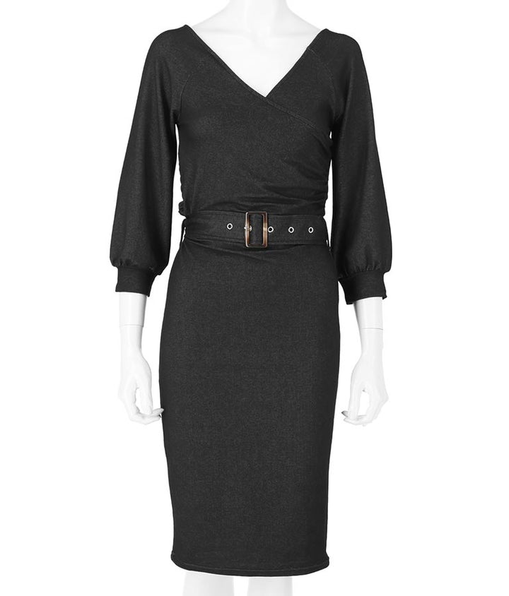 デニムライク カシュクール ワンピース 497-2052