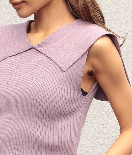 リブニットセーラーカラーノースリーブトップスタンクトップ 363-8846