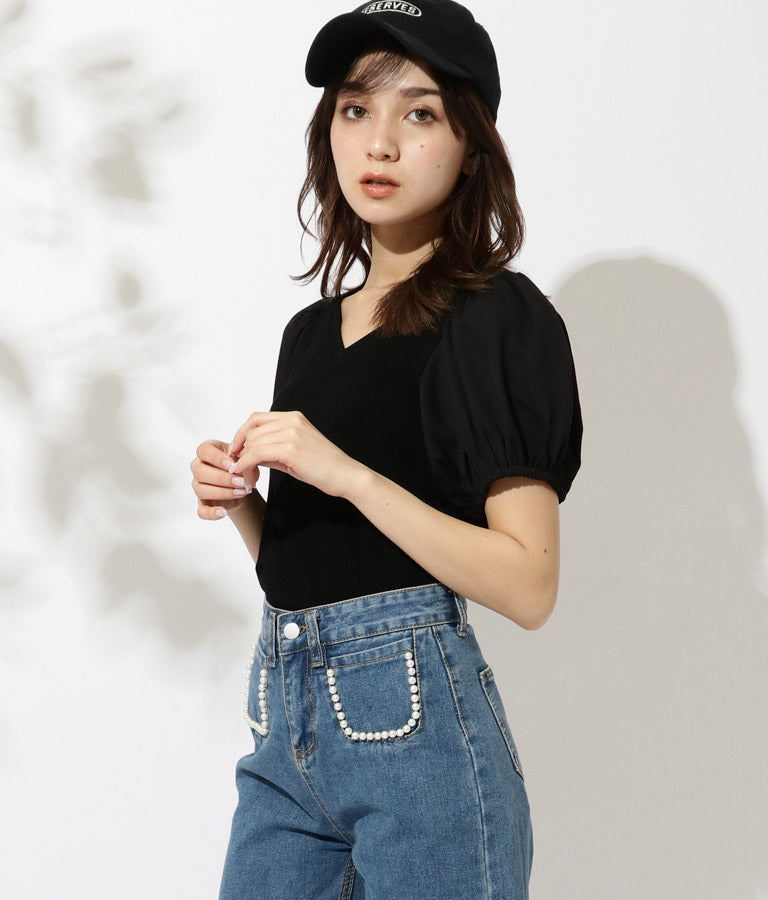 ボリュームパフスリーブトップスニット