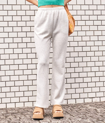 ウエスト ギャザー ワッフル フレア パンツ【セットアップ着用可】 852-5573