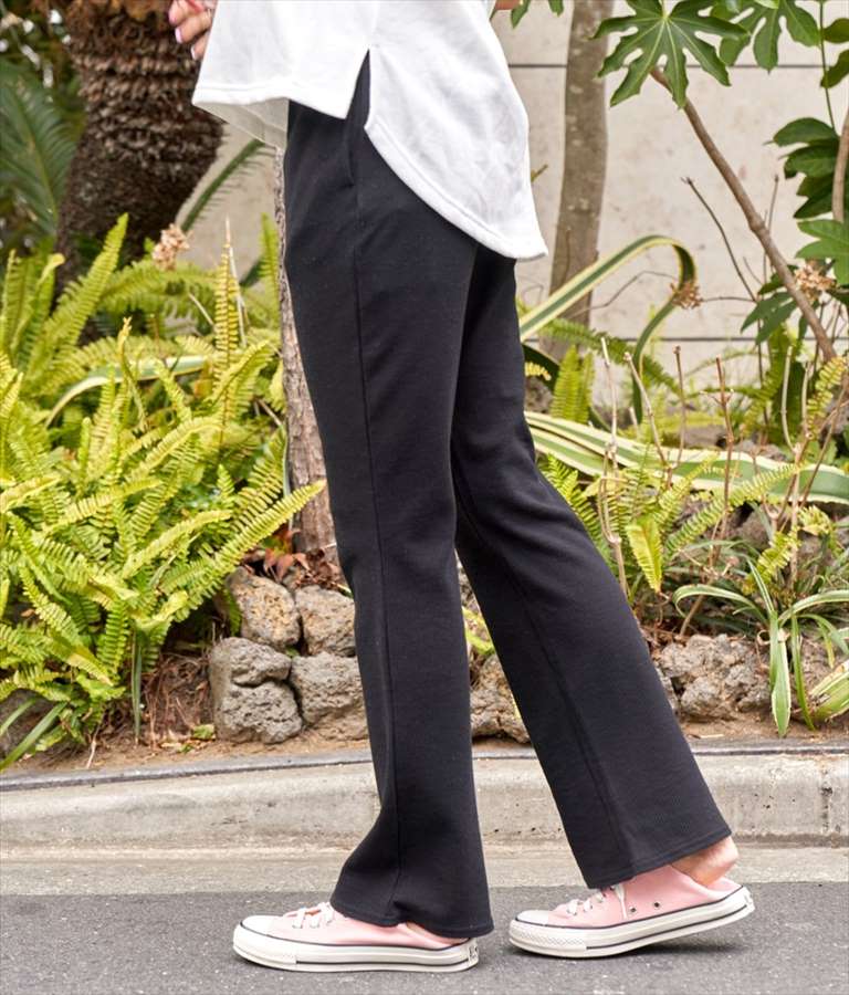 ウエスト ギャザー ワッフル フレア パンツ【セットアップ着用可】 852-5573