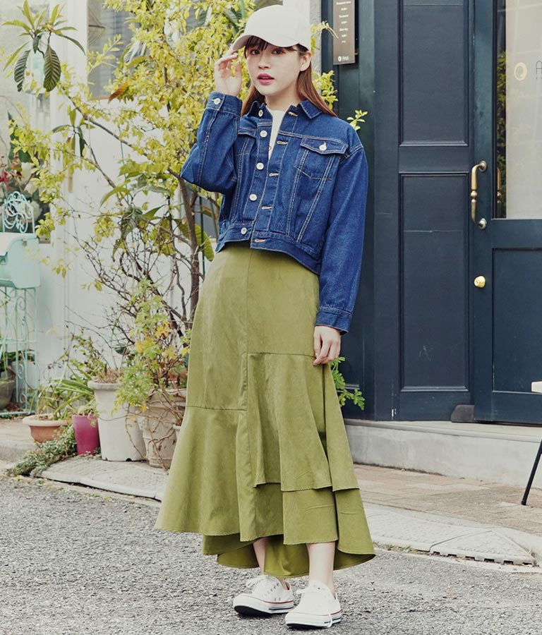 ピーチ起毛 アシンメトリー フレア スカート 521-6284