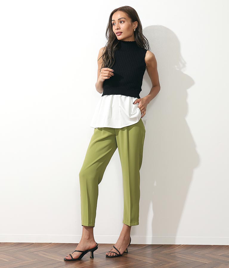 ノースリーブリブニットコンビトップスタンクトップ 153-5242