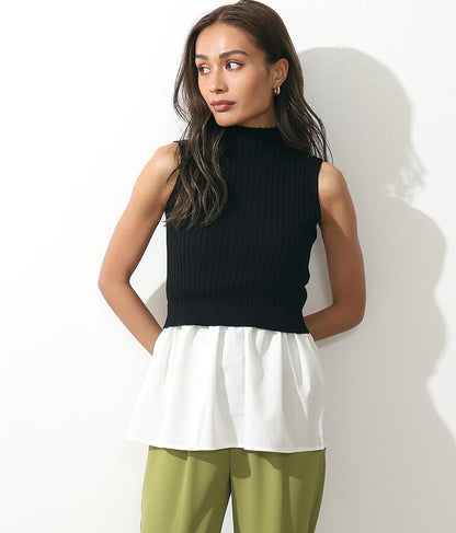 ノースリーブリブニットコンビトップスタンクトップ 153-5242