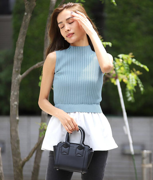 ノースリーブリブニットコンビトップスタンクトップ 153-5242