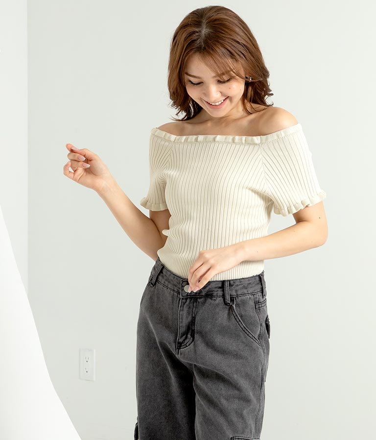 リブ メロー ニット トップス  153-5393
