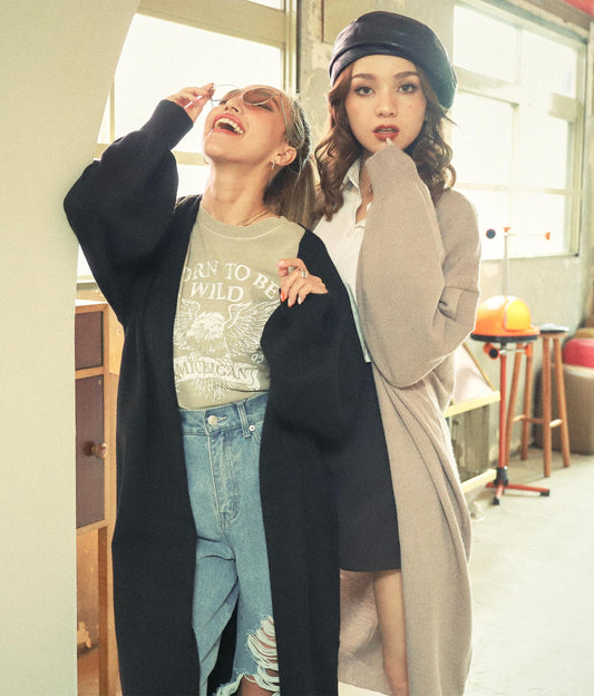 5色展開ロングガウンボリュームスリーブニットカーディガン 154-5254