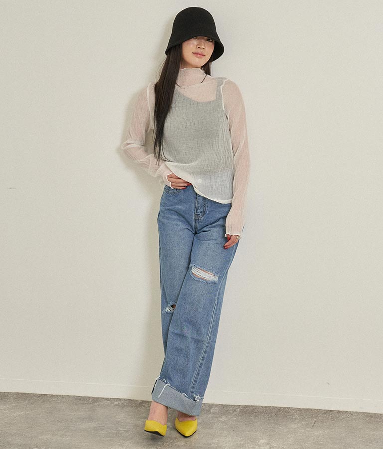 シアーサムホールハイネックトップスカットソー 793-8854