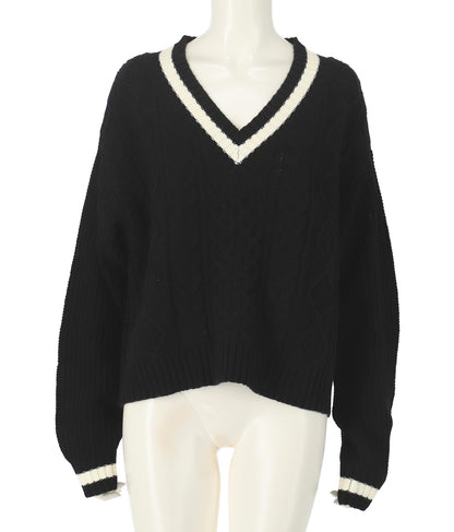 ライン入りケーブルニットトップスセーター 793-8703