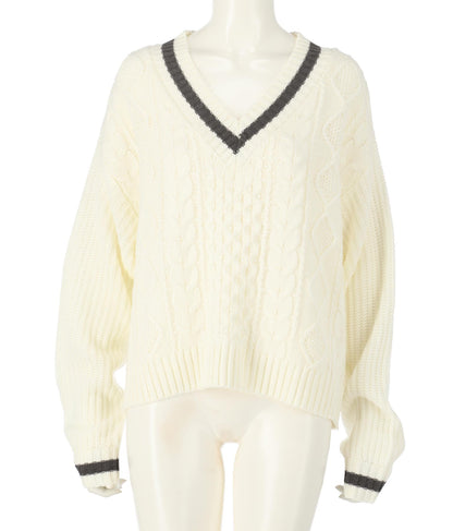 ライン入りケーブルニットトップスセーター 793-8703