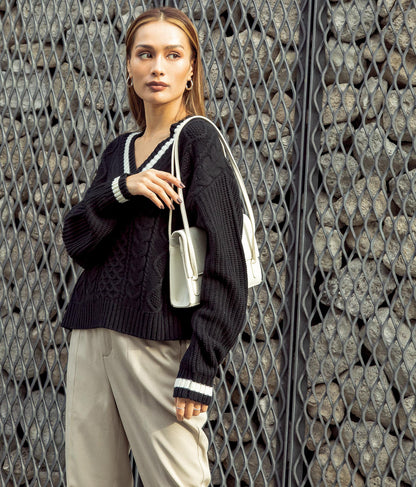 ライン入りケーブルニットトップスセーター 793-8703