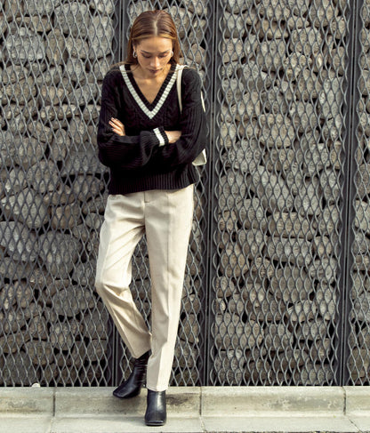 ライン入りケーブルニットトップスセーター 793-8703