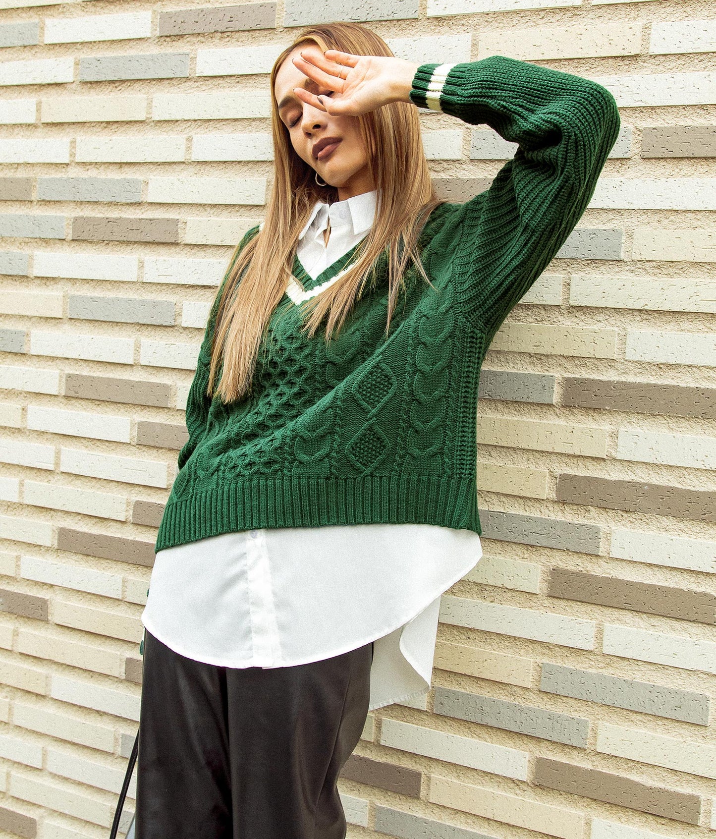 ライン入りケーブルニットトップスセーター 793-8703