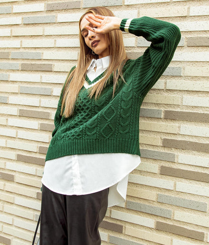 ライン入りケーブルニットトップスセーター 793-8703