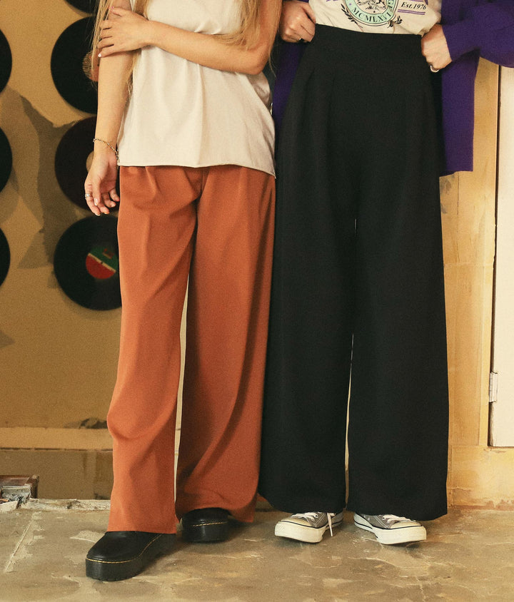 6色展開 ハイウエスト タック入り ワイド パンツ 152-5255