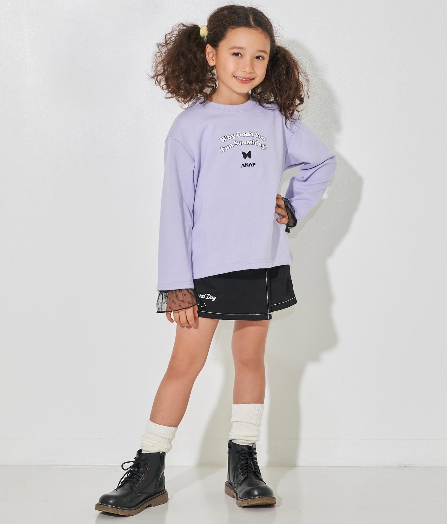 袖チュールフリル裏毛トップスカットソー 423-2917