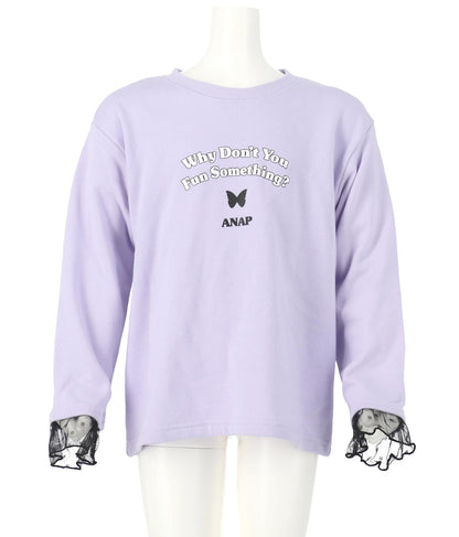 袖チュールフリル裏毛トップスカットソー 423-2917