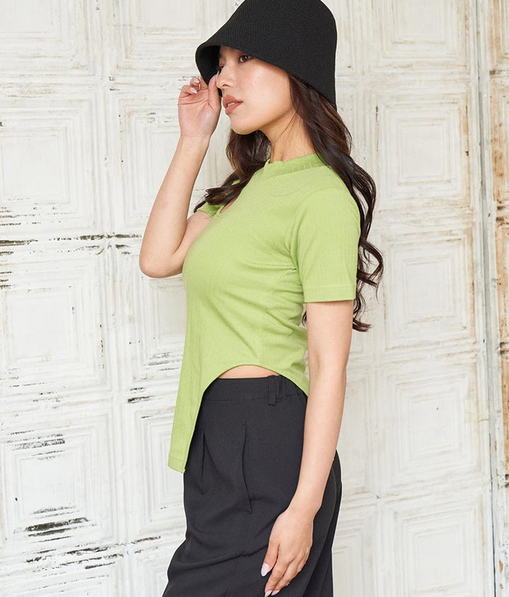 テレコリブカットアウトアシンメトリーヘムトップスTシャツ 793-8903