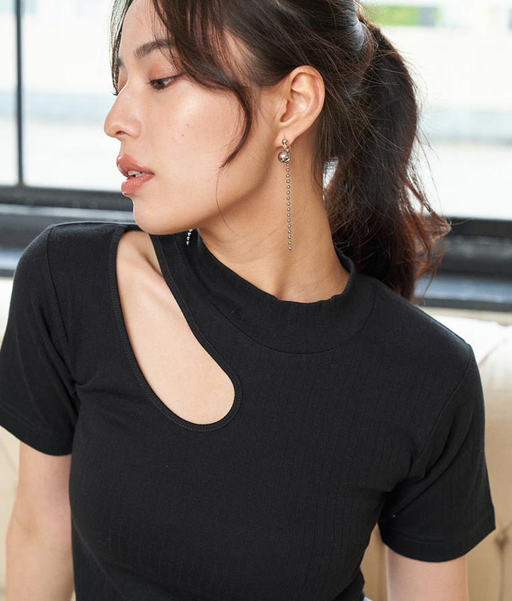 テレコリブカットアウトアシンメトリーヘムトップスTシャツ 793-8903