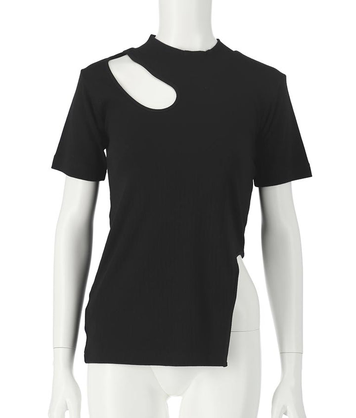 テレコリブカットアウトアシンメトリーヘムトップスTシャツ 793-8903