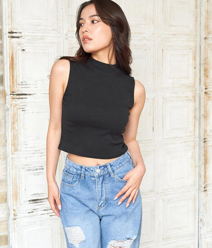 シンプル プチハイネック ノースリーブ トップス タンクトップ  793-8902