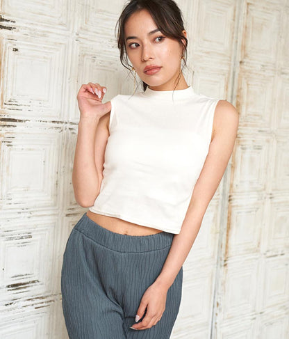 シンプル プチハイネック ノースリーブ トップス タンクトップ  793-8902