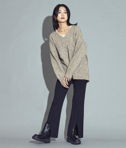 ランダムリブセンタースリットニットパンツ