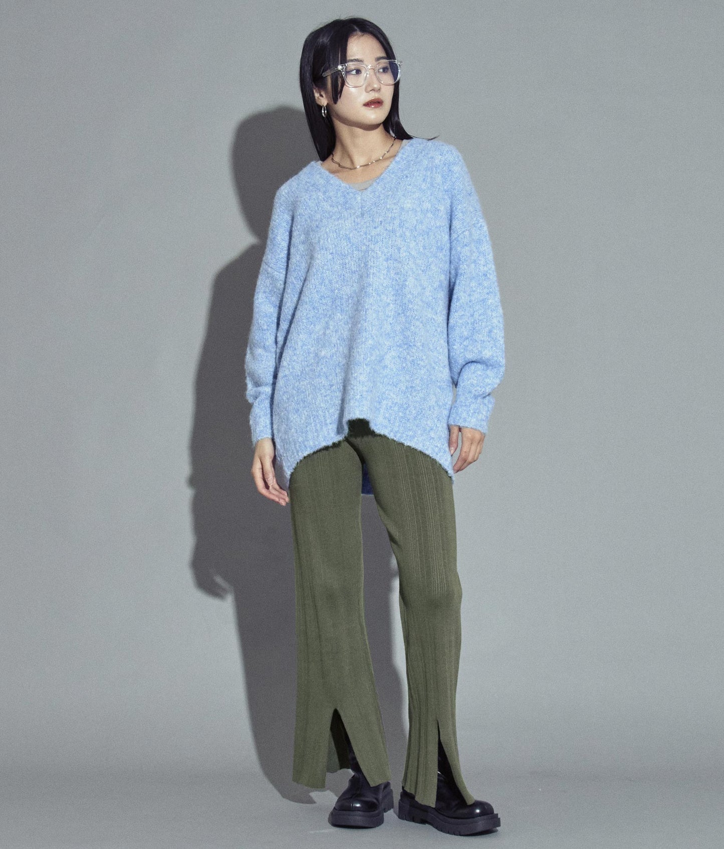 ランダムリブ センタースリット ニットパンツ 152-5327