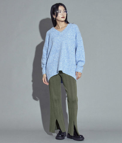 ランダムリブ センタースリット ニットパンツ 152-5327