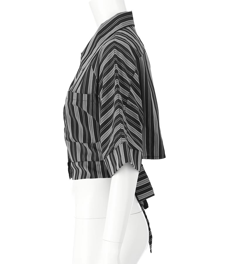バックリボンクロップドストライプトップスブラウス 153-5403