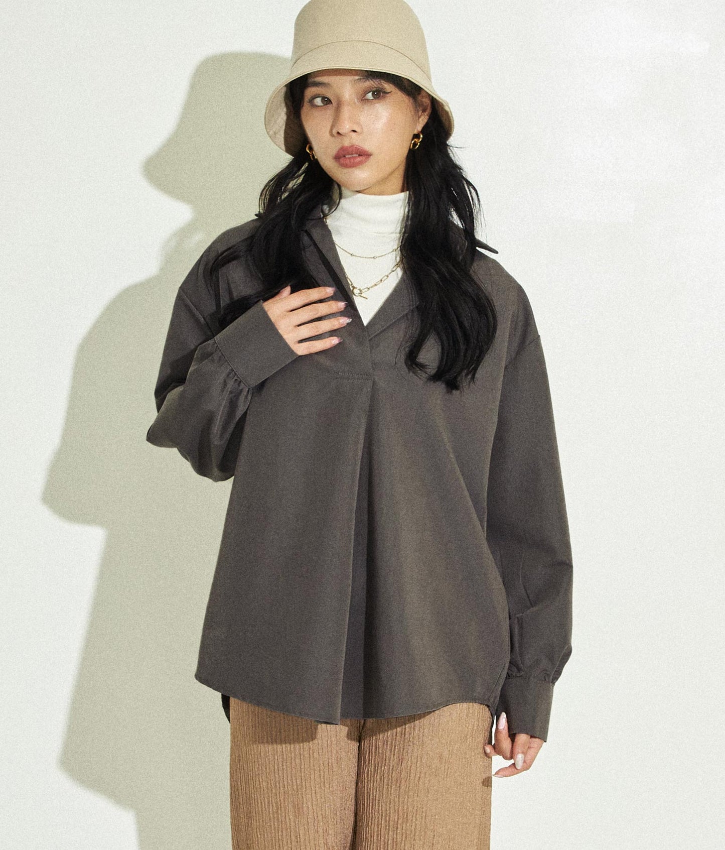 ボリュームスリーブスキッパーシャツ 153-5285