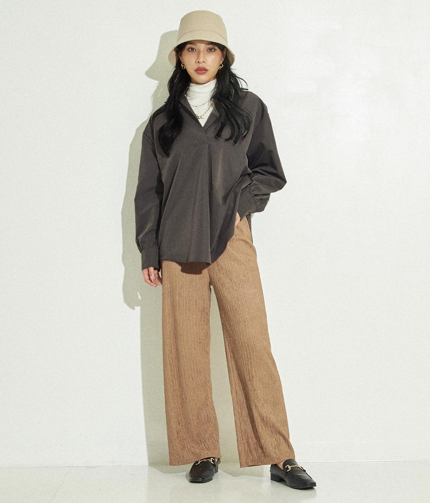 ボリュームスリーブスキッパーシャツ 153-5285