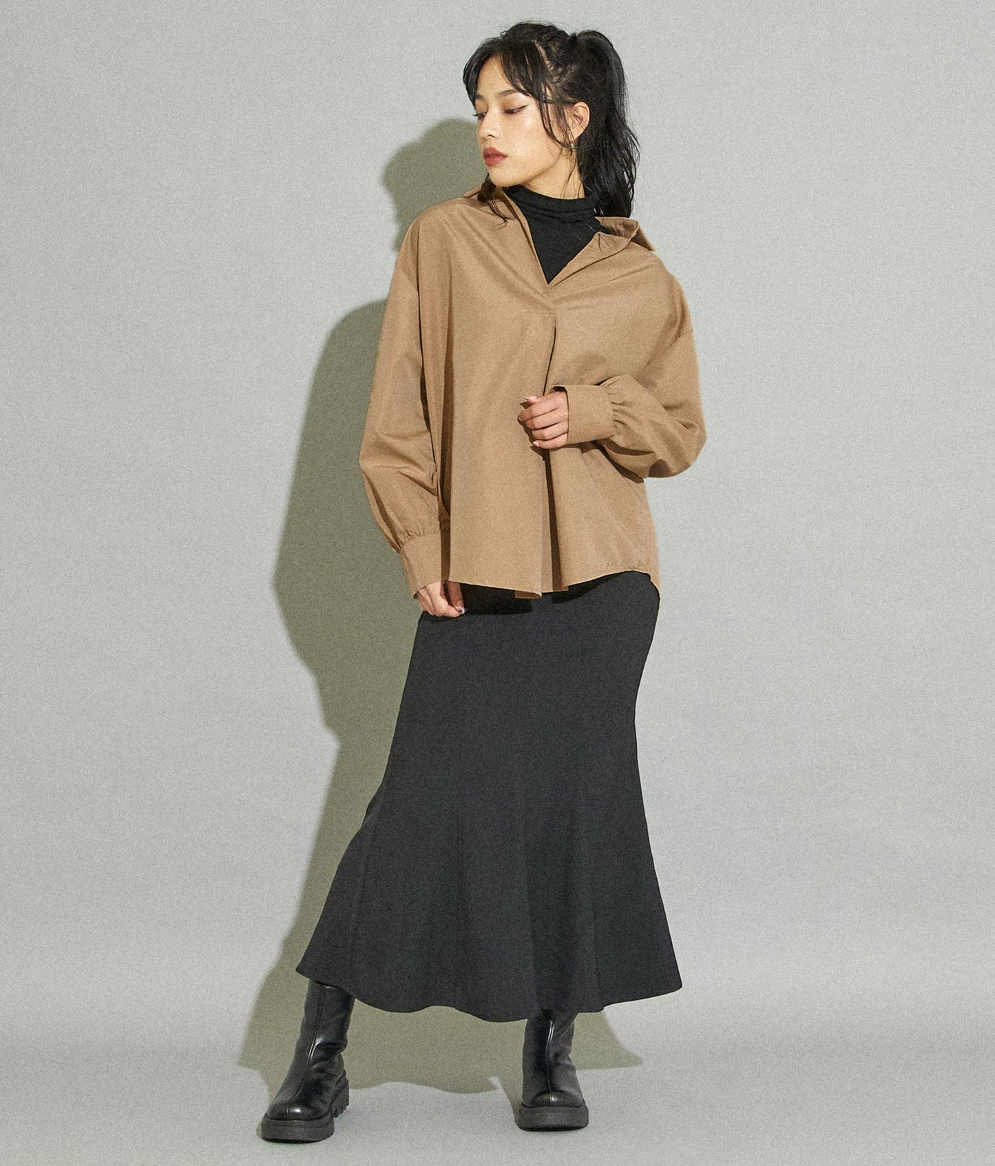 ボリュームスリーブスキッパーシャツ 153-5285