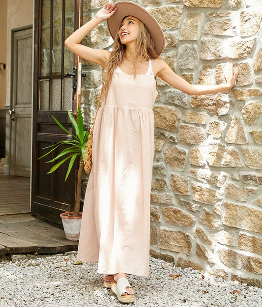 リネンタッチウエスト切替キャミソールワンピース 857-5702