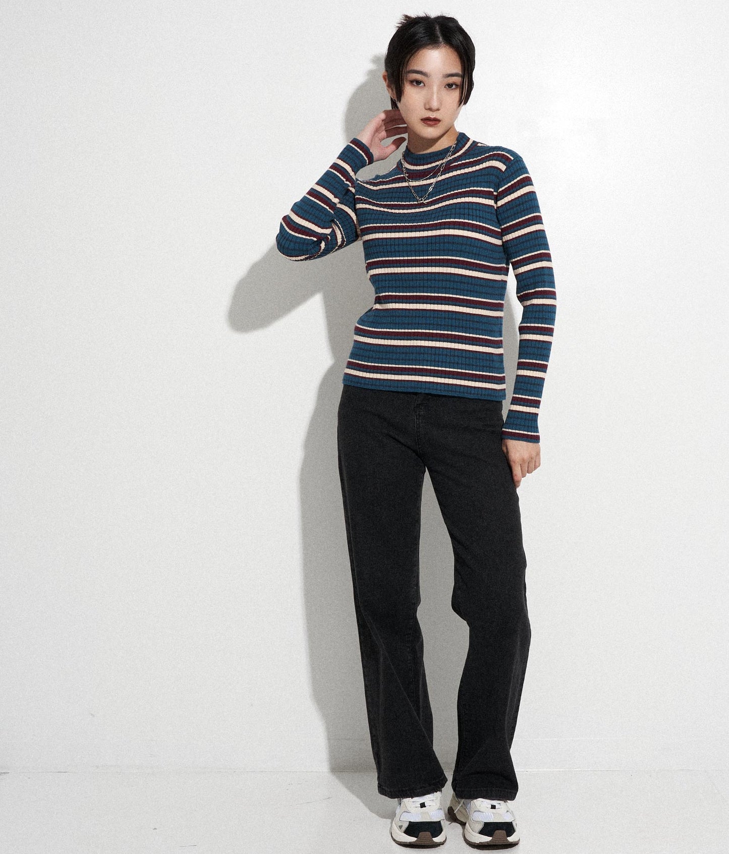 マルチボーダーリブトップスニット