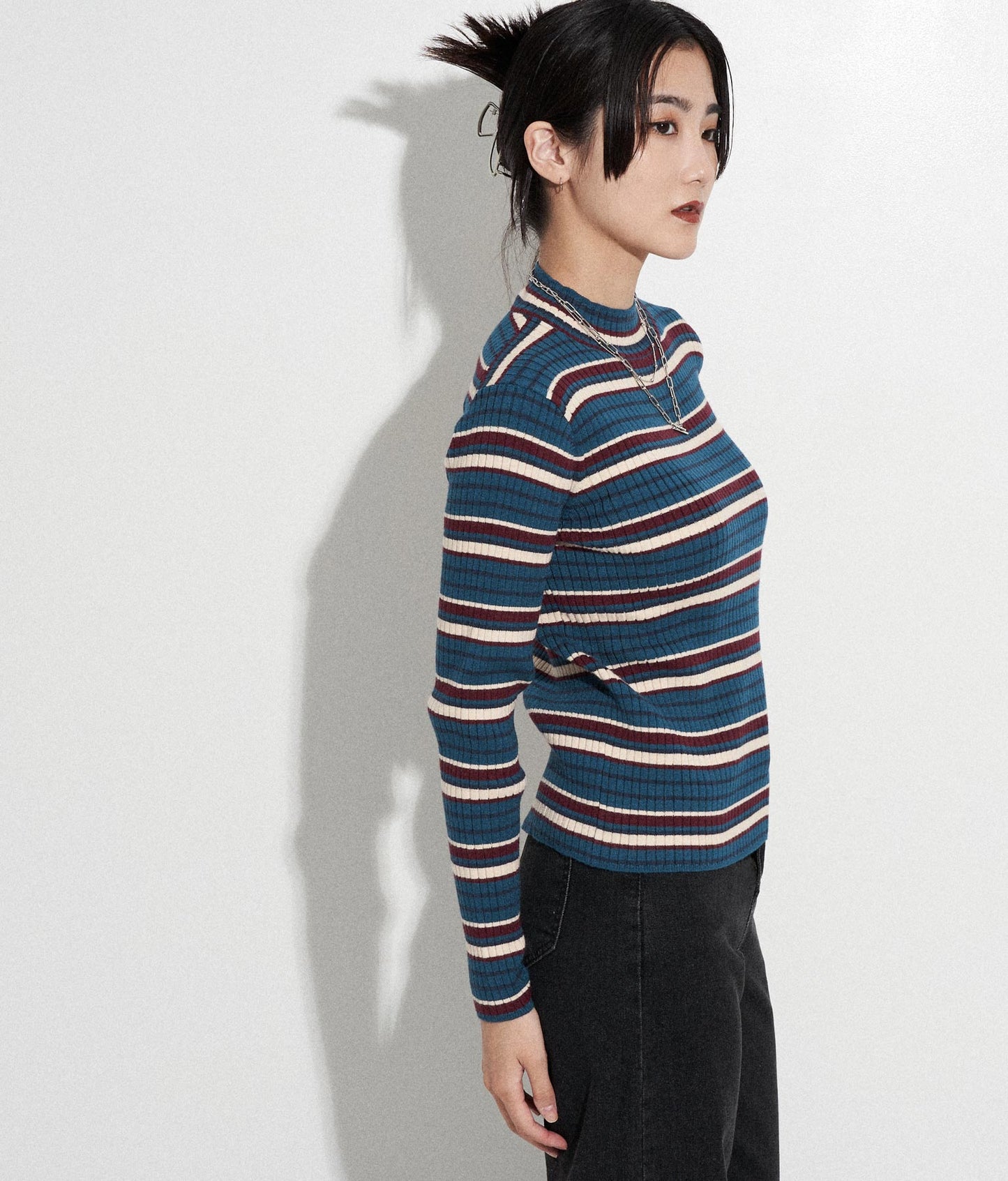 マルチボーダー リブ トップス ニット 793-8541