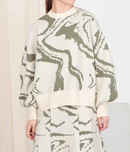 マーブルジャガード アシンメトリー スリーブ トップス セーター 363-8921