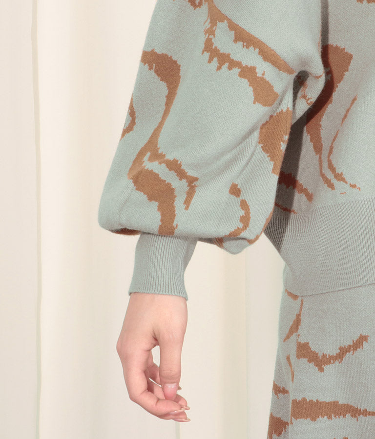 マーブルジャガード アシンメトリー スリーブ トップス セーター 363-8921