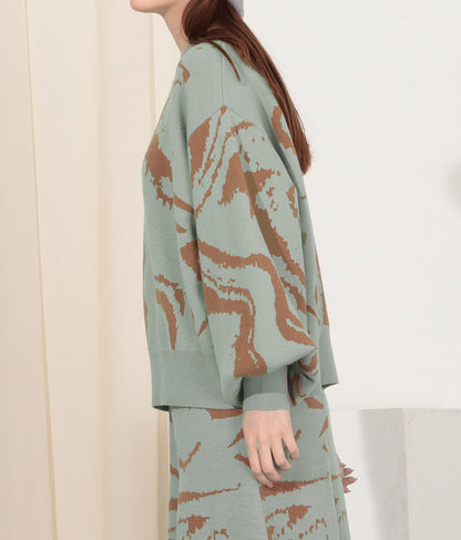 マーブルジャガード アシンメトリー スリーブ トップス セーター 363-8921