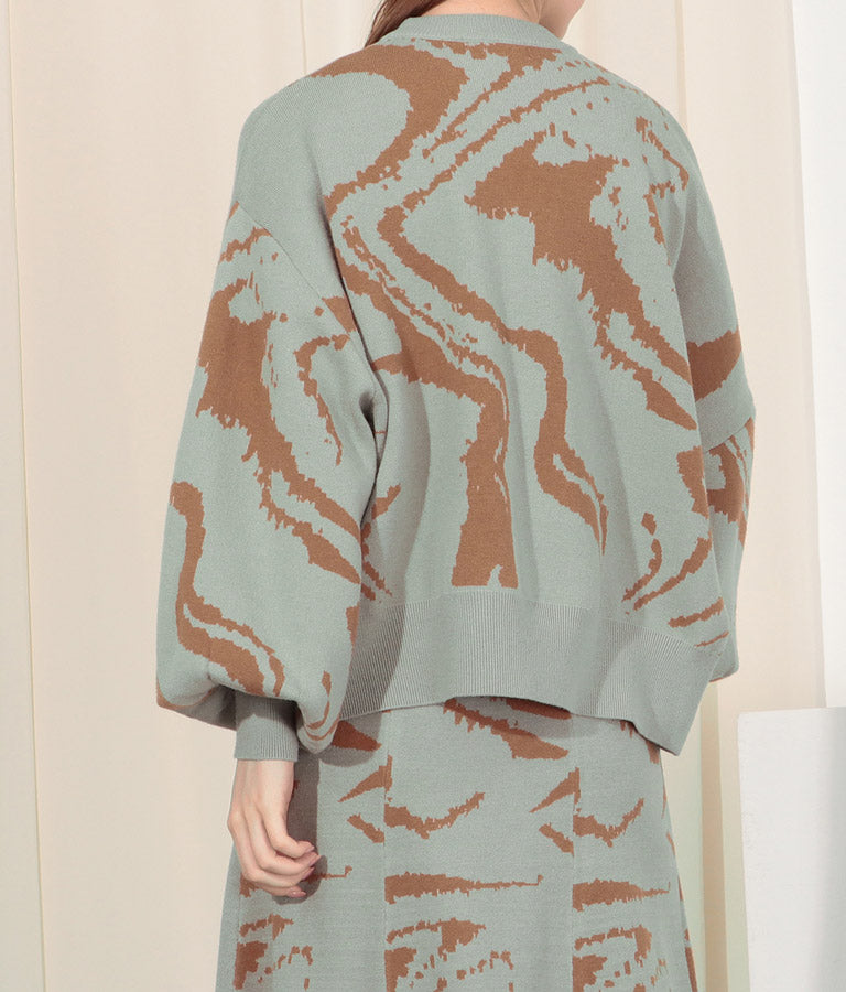 マーブルジャガード アシンメトリー スリーブ トップス セーター 363-8921